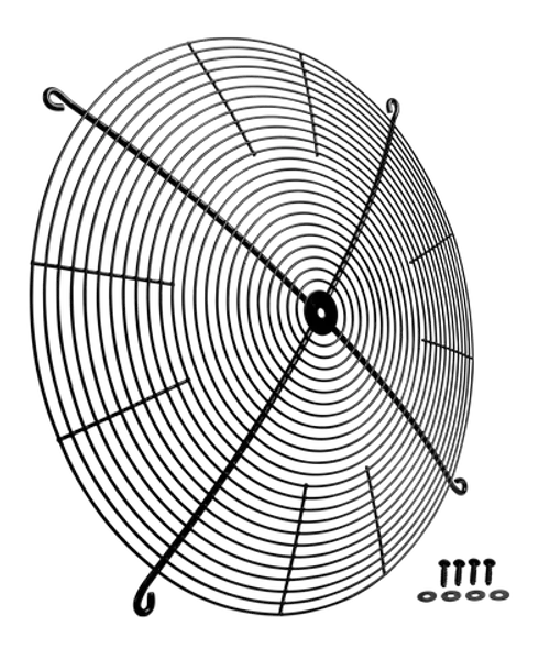 Schwarzes Ausblasgitter für Ventilator mit spiralförmigem Design und Befestigungsmöglichkeiten. Inklusive Schrauben. Marke Wolf.